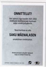 2021-22 Cardset Signature Saku Mäenalanen /25
