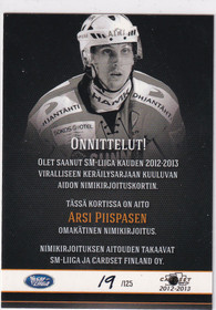 2012-13 Cardset Signature Arsi Piispanen /125