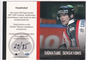 2007-08 Cardset Signature Sensation Markku Tähtinen /85