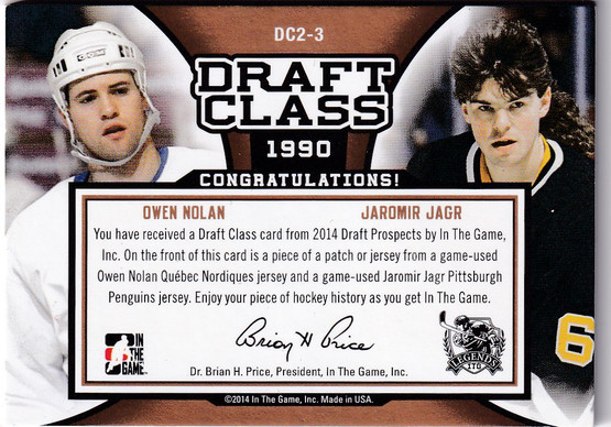  2014-15 ITG Draft Prospects Draft Class Dual Patches Bronze #DC23 Owen Nolan/Jaromir Jagr /10