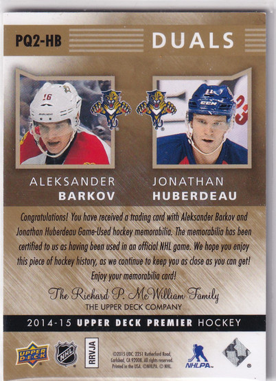  2014-15 Upper Deck Premier Duals #PQ2HB Aleksander Barkov/Jonathan Huberdeau /75