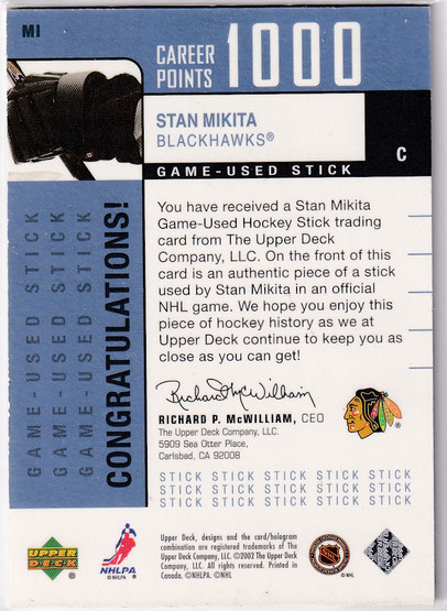  2002-03 Upper Deck Foundations 1000 Point Club #MI Stan Mikita STK /150