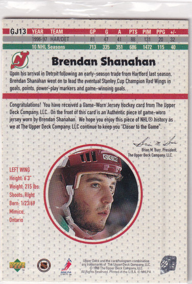  1997-98 Upper Deck Game Jerseys #GJ13 Brendan Shanahan