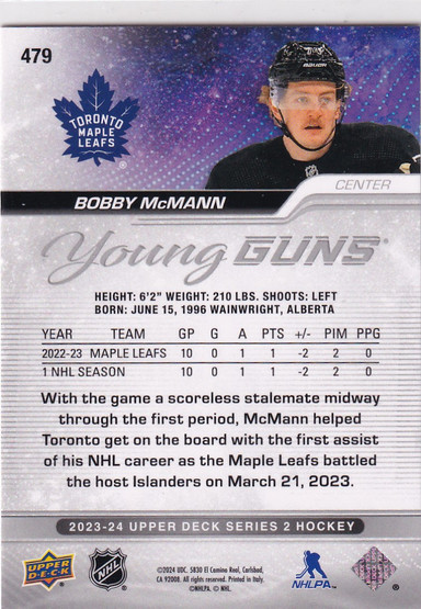  2023-24 Upper Deck Outburst Silver #479 Bobby McMann YG