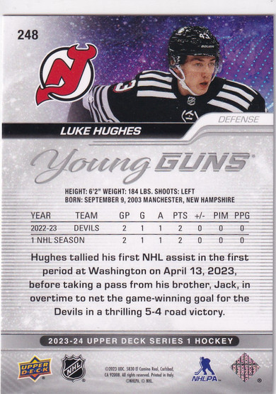  2023-24 Upper Deck #248 Luke Hughes YG RC