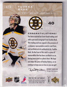  2007-08 The Cup Gold Rainbow Autographed Rookie Patches #172 Tuukka Rask/40