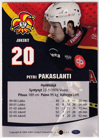 2004-05 Cardset Signature Petri Pakaslahti 