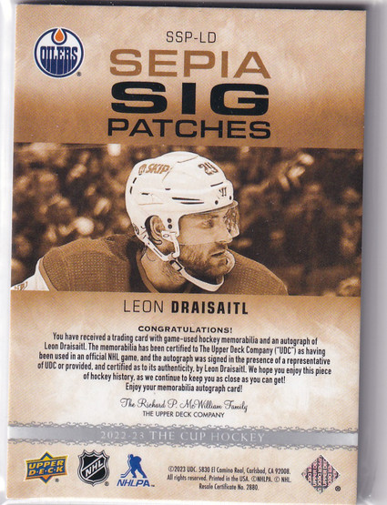  2022-23 The Cup Sepia Signature Patches #SSPLD Leon Draisaitl /35