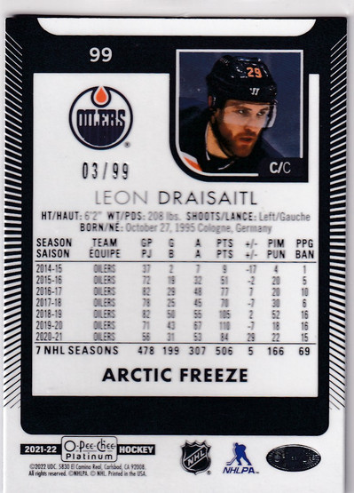  2021-22 O-Pee-Chee Platinum Arctic Freeze #99 Leon Draisaitl /99