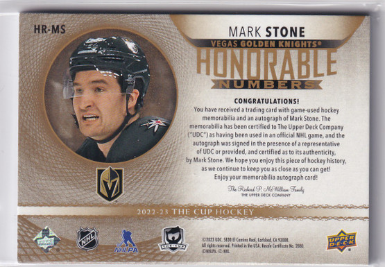  2022-23 The Cup Honorable Numbers #HRMS Mark Stone/33