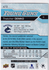  2016-17 Upper Deck #472 Thatcher Demko YG RC