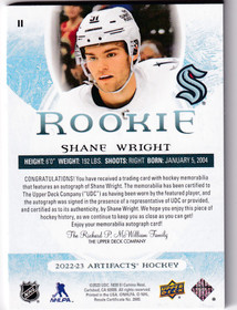  2022-23 Artifacts #11 Shane Wright RC /15