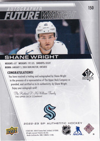  2022-23 SP Authentic #150 Shane Wright FW AU/949* RC