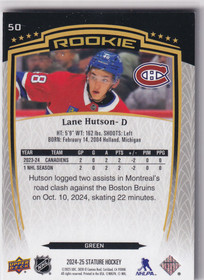  2024-25 Upper Deck Stature Green #50 Lane Hutson /375