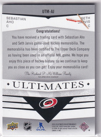  2024-25 Ultimate Collection Ulti-Mates Jerseys #UTMAJ Sebastian Aho/Seth Jarvis