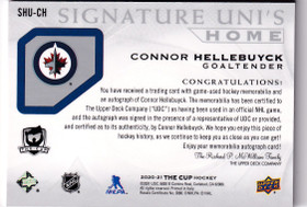  2020-21 The Cup Signature Home Unis #SHUCH Connor Hellebuyck /35