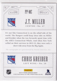 2013-14 Dominion Rookie Showcase Pen Pals #PPKM Chris Kreider/J.T. Miller/(inserted in 2013-14 Panini Prime) /99