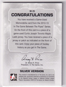 2012-13 ITG Forever Rivals Between The Pipes Memorabilia Silver #BTP03 Curtis Joseph /30