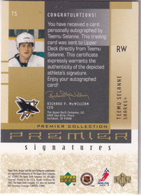  2001-02 UD Premier Collection Signatures #TS Teemu Selanne G