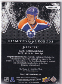  2024-25 Black Diamond Diamond Legends Autographs #BDLJK Jari Kurri /15