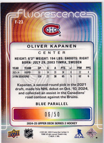  2024-25 Upper Deck Fluorescence Blue #F23 Oliver Kapanen /50