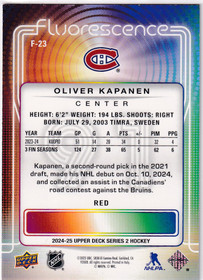  2024-25 Upper Deck Fluorescence Red #F23 Oliver Kapanen