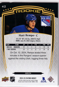 2024-25 Upper Deck Stature Green #42 Matt Rempe /375 RC