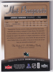  2015-16 Fleer Showcase #151 Joonas Donskoi JSY AU/499 RC