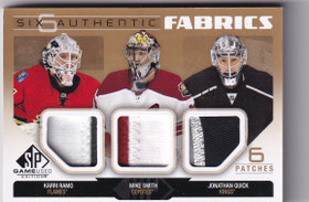 2014-15 SP Game Used Authentic Fabrics Sixes Patches #AF6PACIFIC Mike Smith / Jonathan Quick / Antti Niemi / Eddie Lack / Ben Scrivens/ Karri Ramo /6