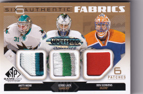 2014-15 SP Game Used Authentic Fabrics Sixes Patches #AF6PACIFIC Mike Smith / Jonathan Quick / Antti Niemi / Eddie Lack / Ben Scrivens/ Karri Ramo /6