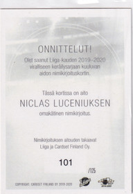 2019-20 Cardset Signature Niclas Lucenius /125