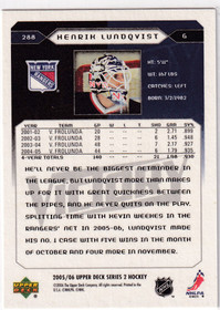  2005-06 Upper Deck Victory #288 Henrik Lundqvist RC