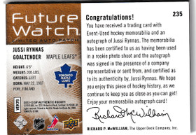  2012-13 SP Authentic Limited Autographed Patches #235 Jussi Rynnas AU /100