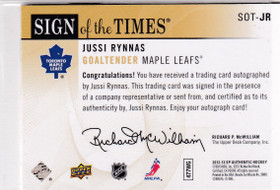  2012-13 SP Authentic Sign of the Times #SOTJR Jussi Rynnas C