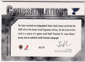 2003-04 ITG Used Signature Series Autographs jersey Keith Tkachuk
