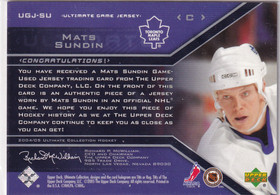  2004-05 Ultimate Collection Jerseys #UGJSU Mats Sundin /250