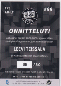 2025-26 Blueline Signature Silver Leevi Teissala /80