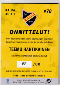 2025-26 Blueline Signature Silver Teemu Hartikainen /80