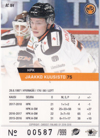 2018-19 Cardset Rookie Jaakko Kuusisto /999