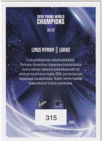 2019-20 Cardset 2019 Young World Champions Linus Nyman /999