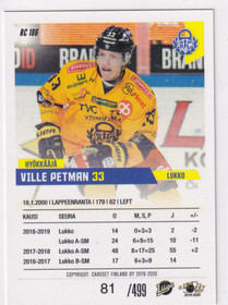 2019-20 Cardset Rookie Ville Petman /499