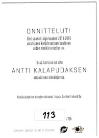 2018-2019 Cardset Signature Antti Kalapudas /125