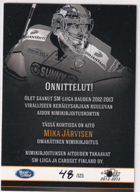 2012-13 Cardset Signature Mika Järvinen /125