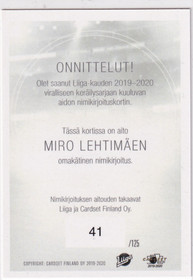 2019-20 Cardset Signature Miro Lehtimäki /125