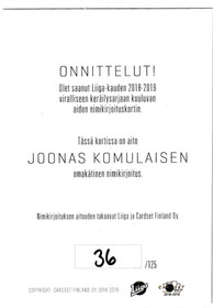2018-19 Cardset Signature Joonas Komulainen /125