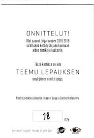 2018-19 Cardset Signature Teemu Lepaus /125