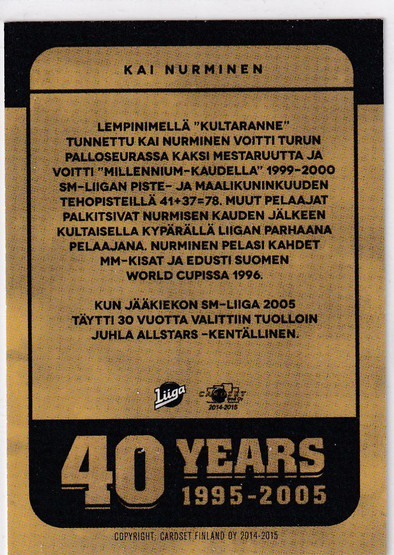 2014-15 Cardset 40 years Kai Nurminen 