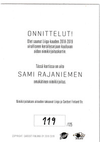 2018-19 Cardset Signature Sami Rajaniemi /125