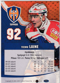 2004-05 Cardset Signature Teemu Laine 