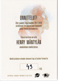 2017-18 Cardset Signature Henry Mäntylä /125
